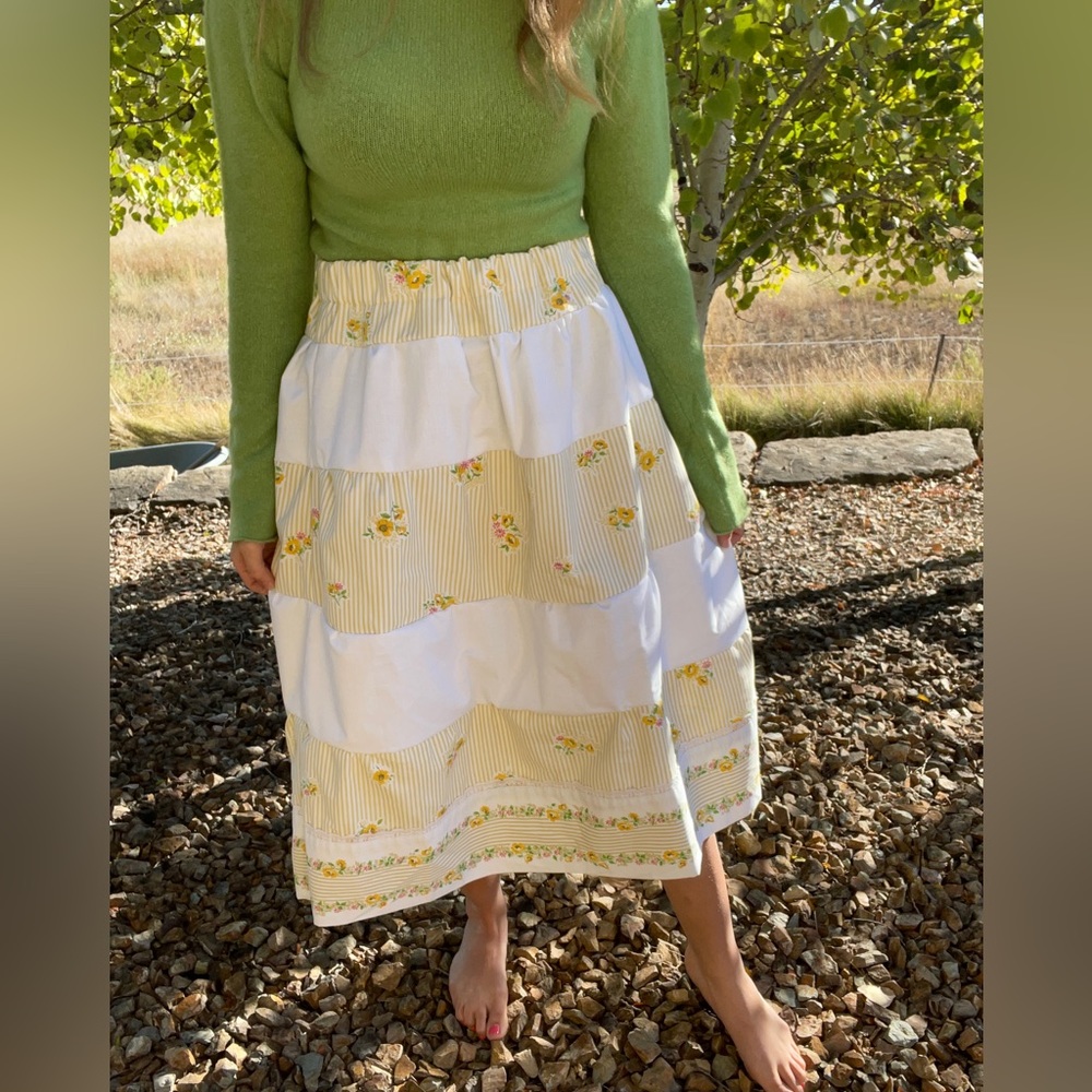 Handmade yellow and white cotton floral prairie skirt
